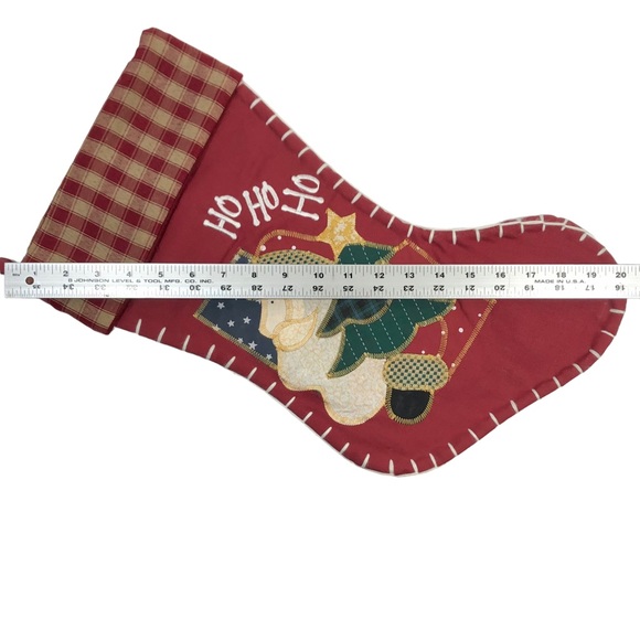 Christmas Stocking Ho Ho Ho Country Santa Dark Red Gingham & Appliqué - Picture 5 of 7